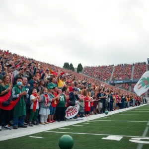 Excited fans cheering on the Gamecocks during a football game