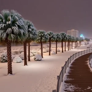 Snow-covered Myrtle Beach landscape