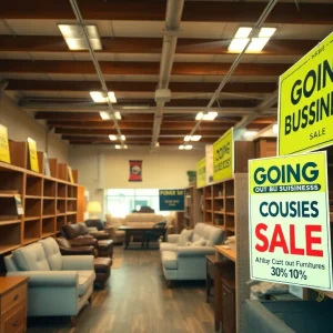 Interior of Parrott's Furniture store during going-out-of-business sale