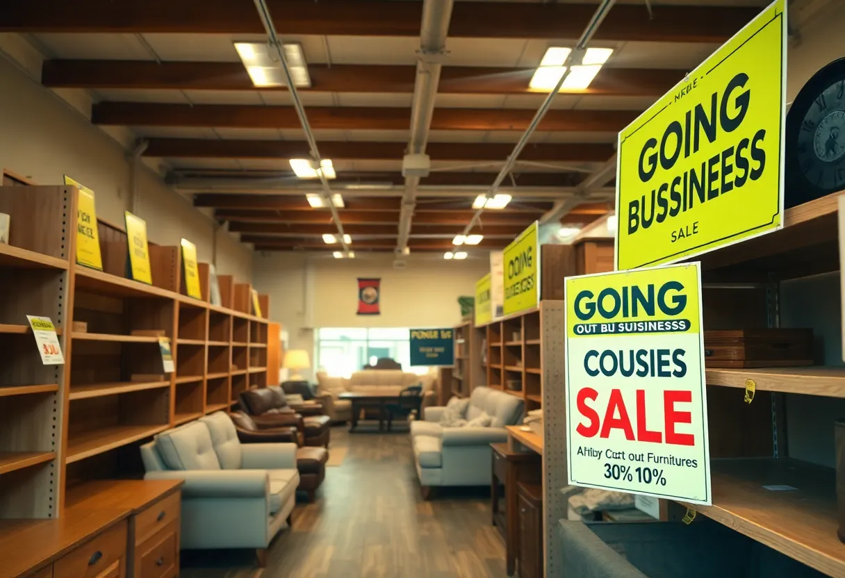 Interior of Parrott's Furniture store during going-out-of-business sale