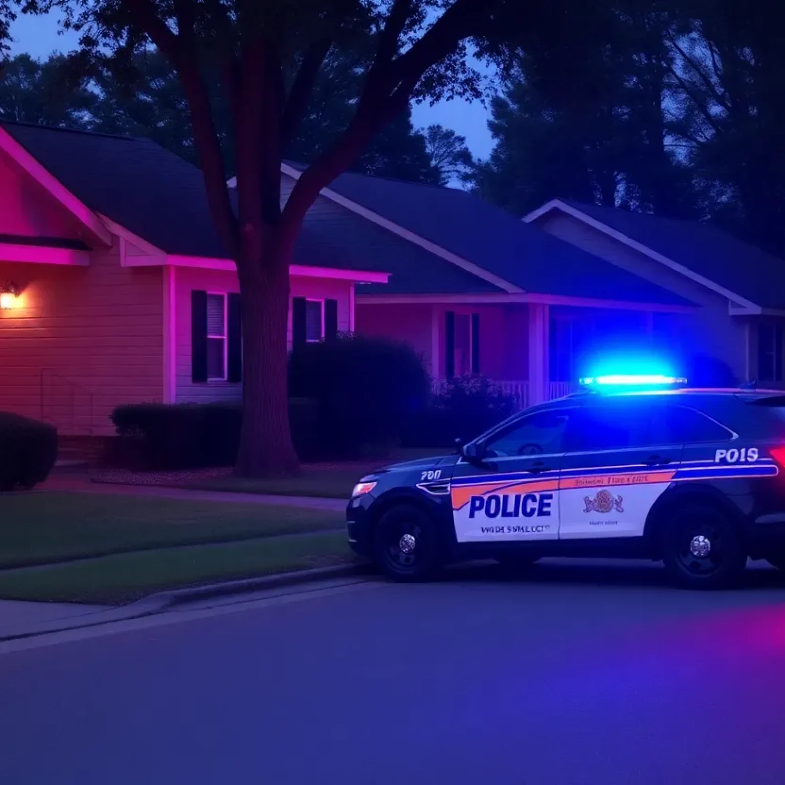 Police car at a residence in Florence, SC during an incident