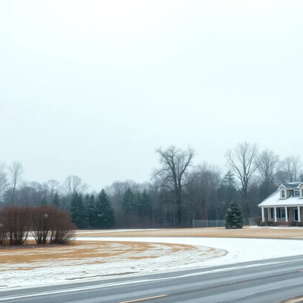 South Carolina landscape showcasing winter weather conditions with snow