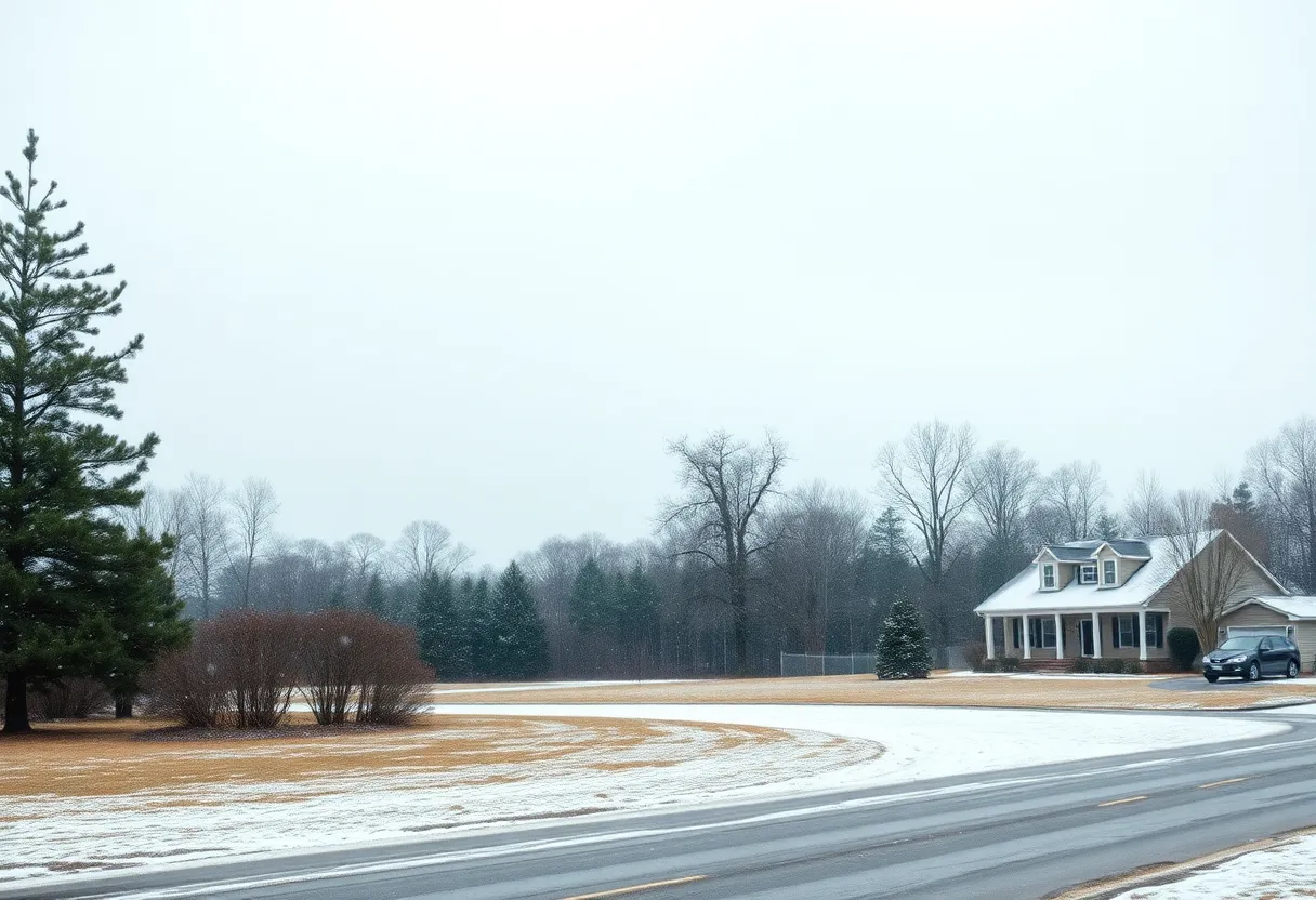 South Carolina landscape showcasing winter weather conditions with snow