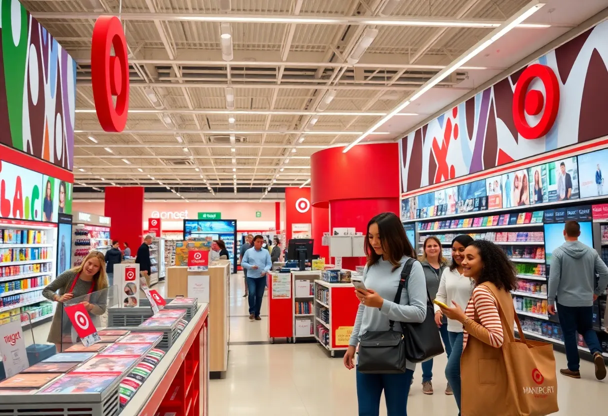 A vibrant Target store with shoppers enjoying a pleasurable shopping experience.