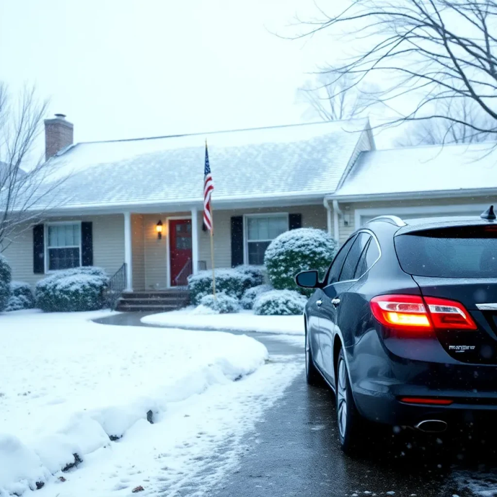 Snowy winter scene in Timmonsville, SC