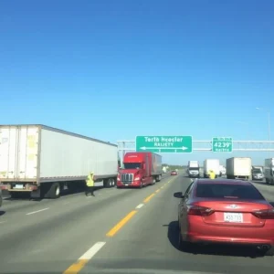 An 18-wheeler crash causing traffic jam on I-95 in Florence SC.