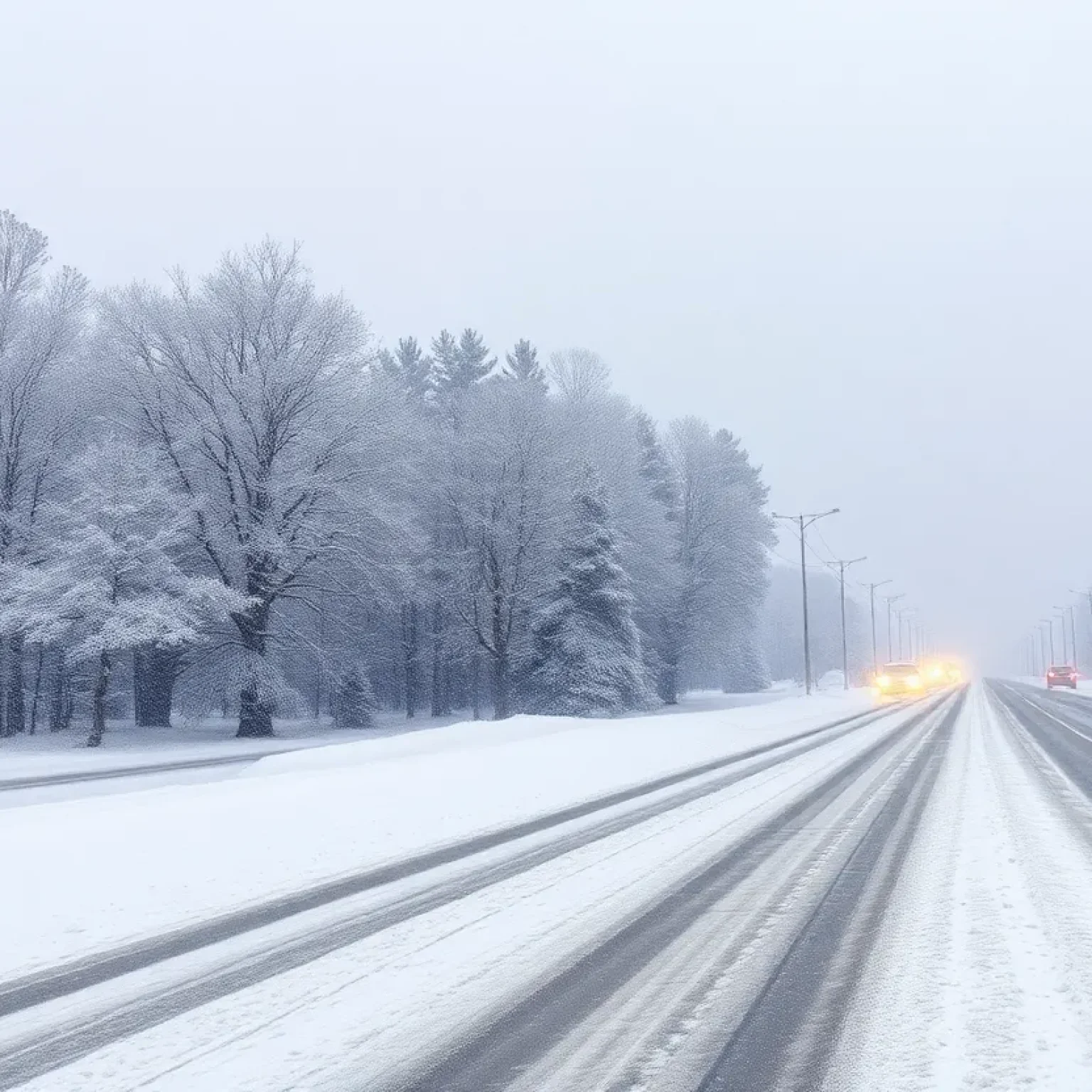 A winter storm impacting the Carolinas with snow and sleet on roads