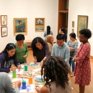 Participants engaged in a community art class at a museum