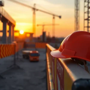 Construction site with safety measures in place