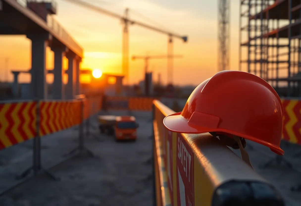 Construction site with safety measures in place