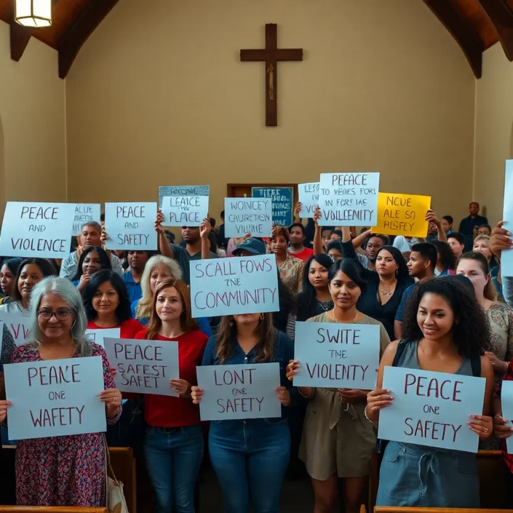 Community members rallying for peace in Darlington, holding signs.