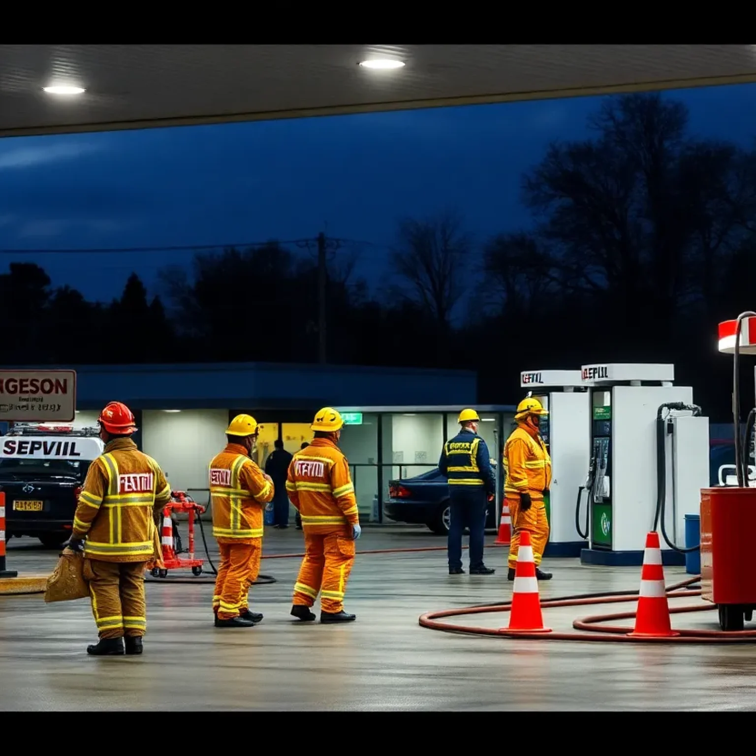 Firefighters responding to a diesel fuel spill at Circle K