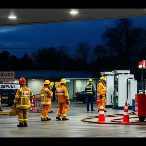 Firefighters responding to a diesel fuel spill at Circle K