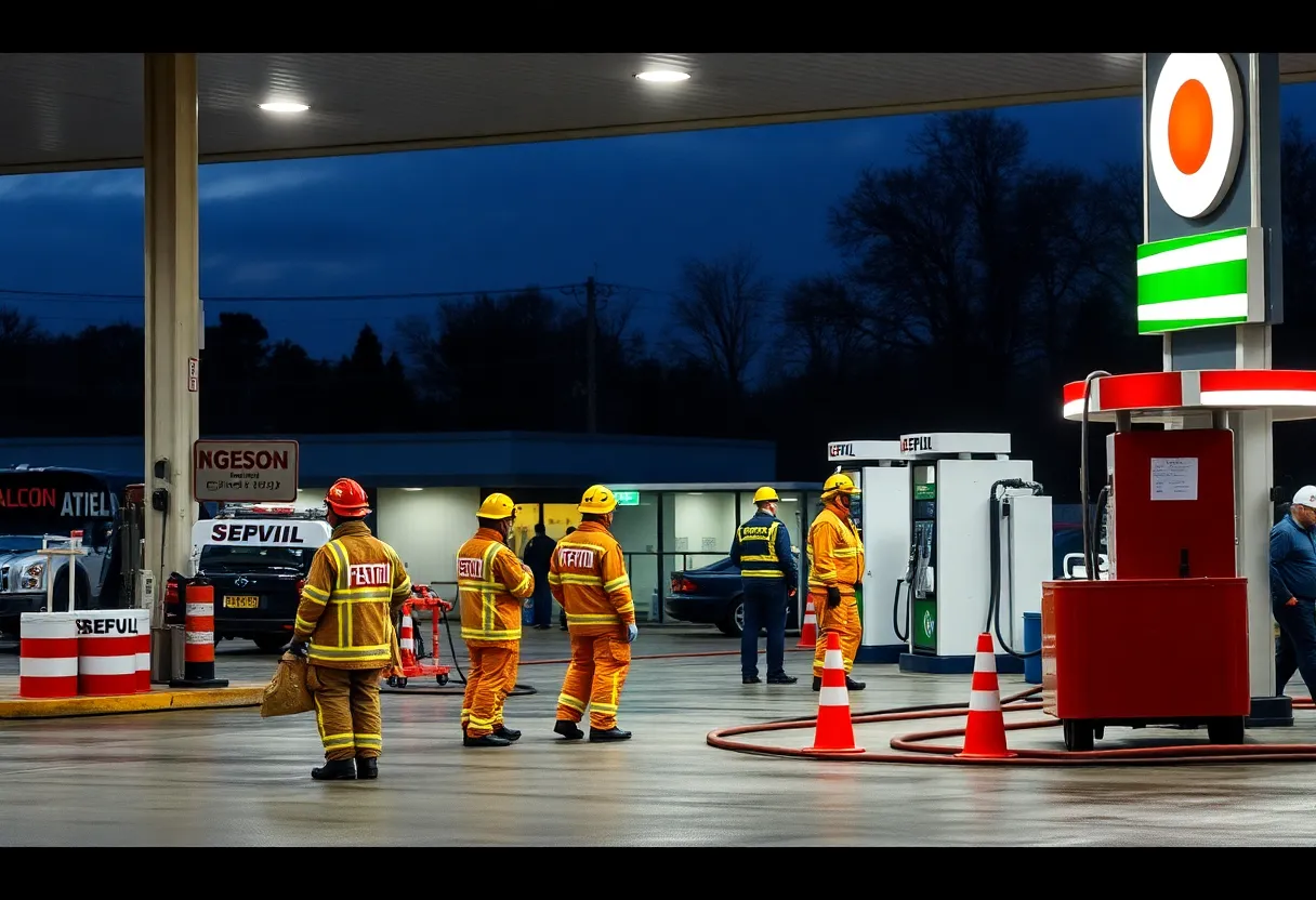 Firefighters responding to a diesel fuel spill at Circle K