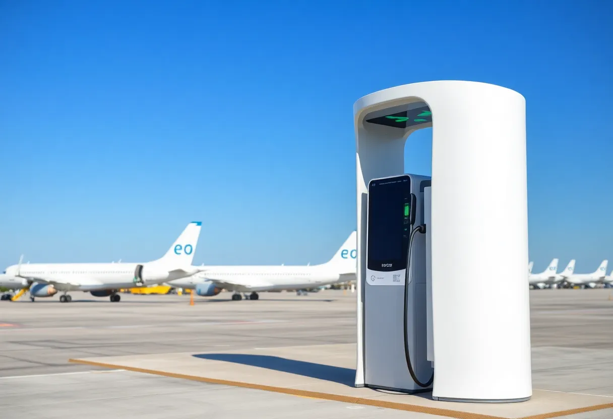 Electric aircraft charging station with electric planes at Florence Regional Airport