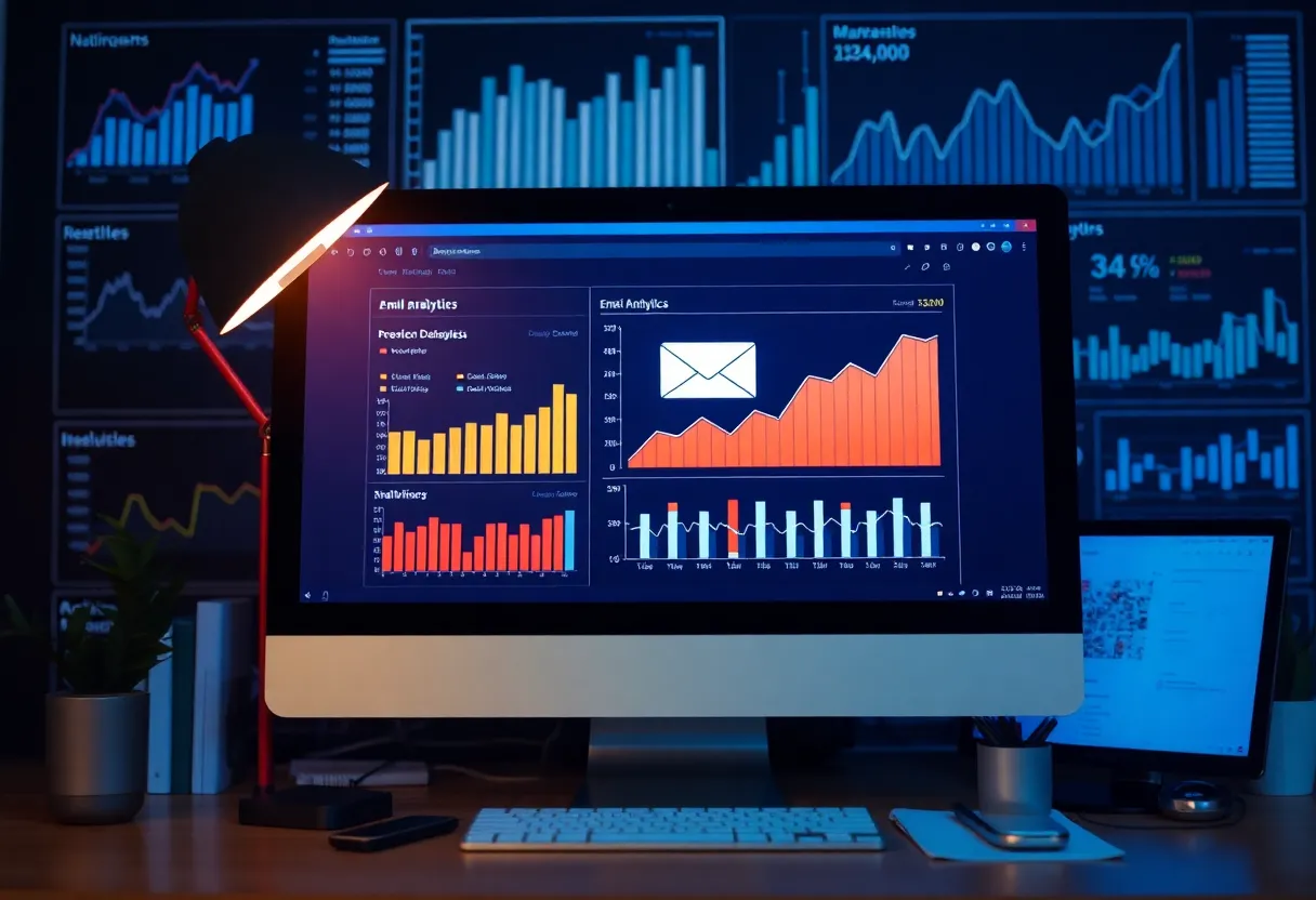 A person analyzing email analytics data on a computer.