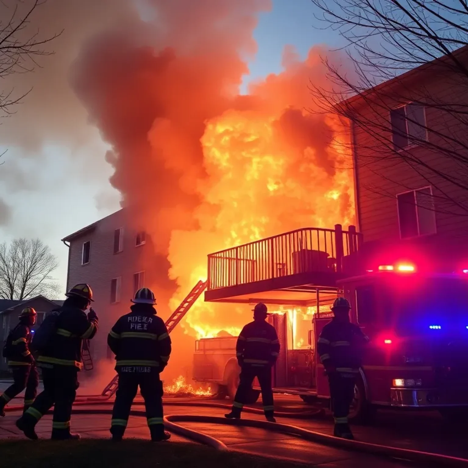 Firefighters rescuing a child from a fire at Indigo Townhomes in Florence, SC.