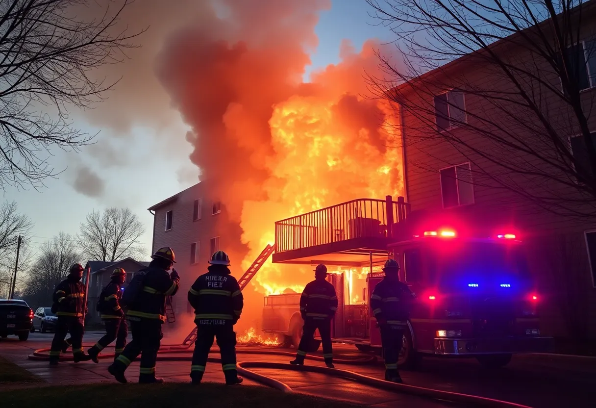 Firefighters rescuing a child from a fire at Indigo Townhomes in Florence, SC.