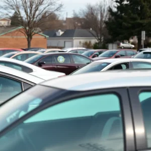 Parking lot in Florence with several cars showing signs of break-ins