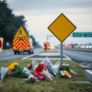 Memorial flowers on the roadside in Florence County