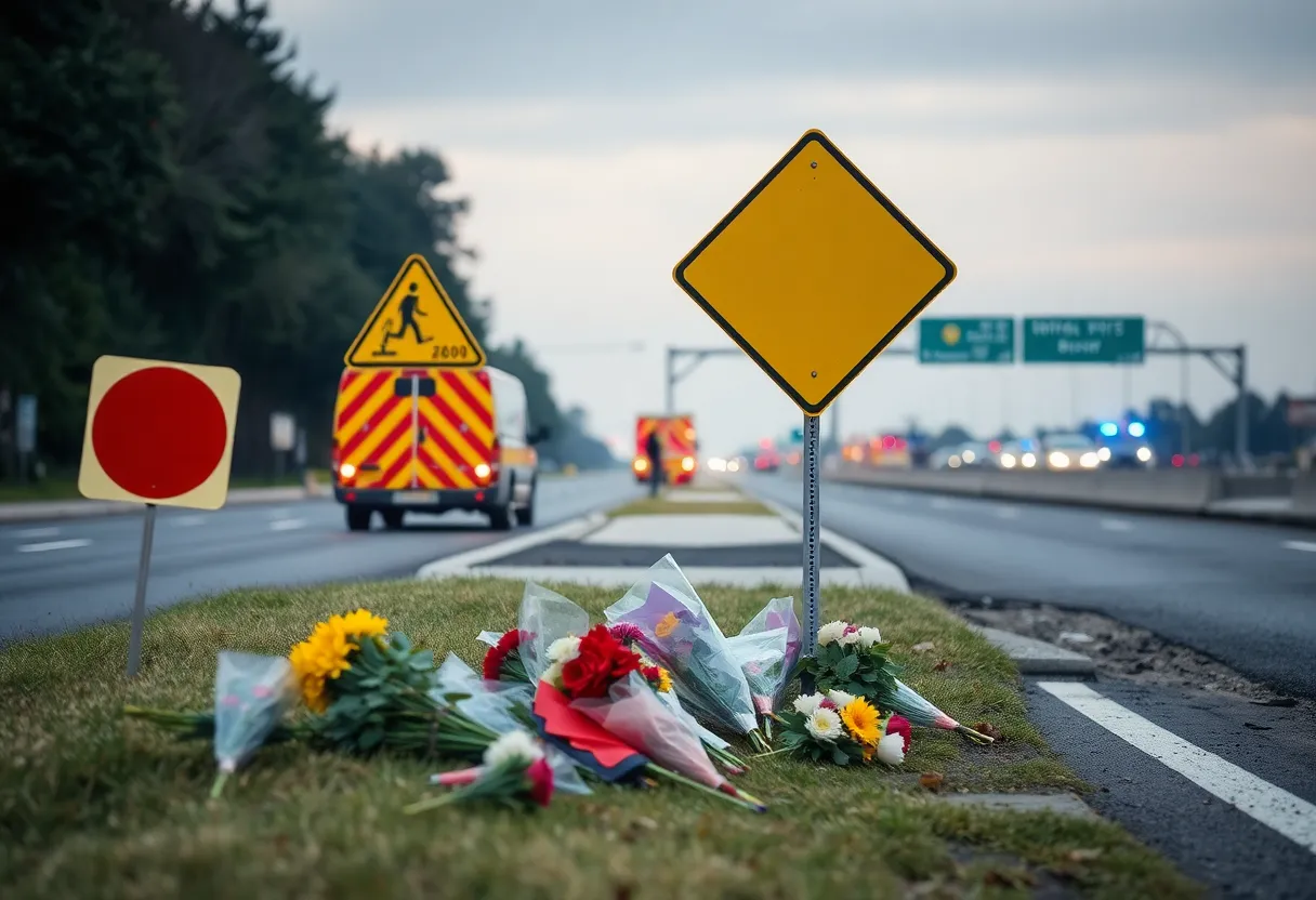 Memorial flowers on the roadside in Florence County