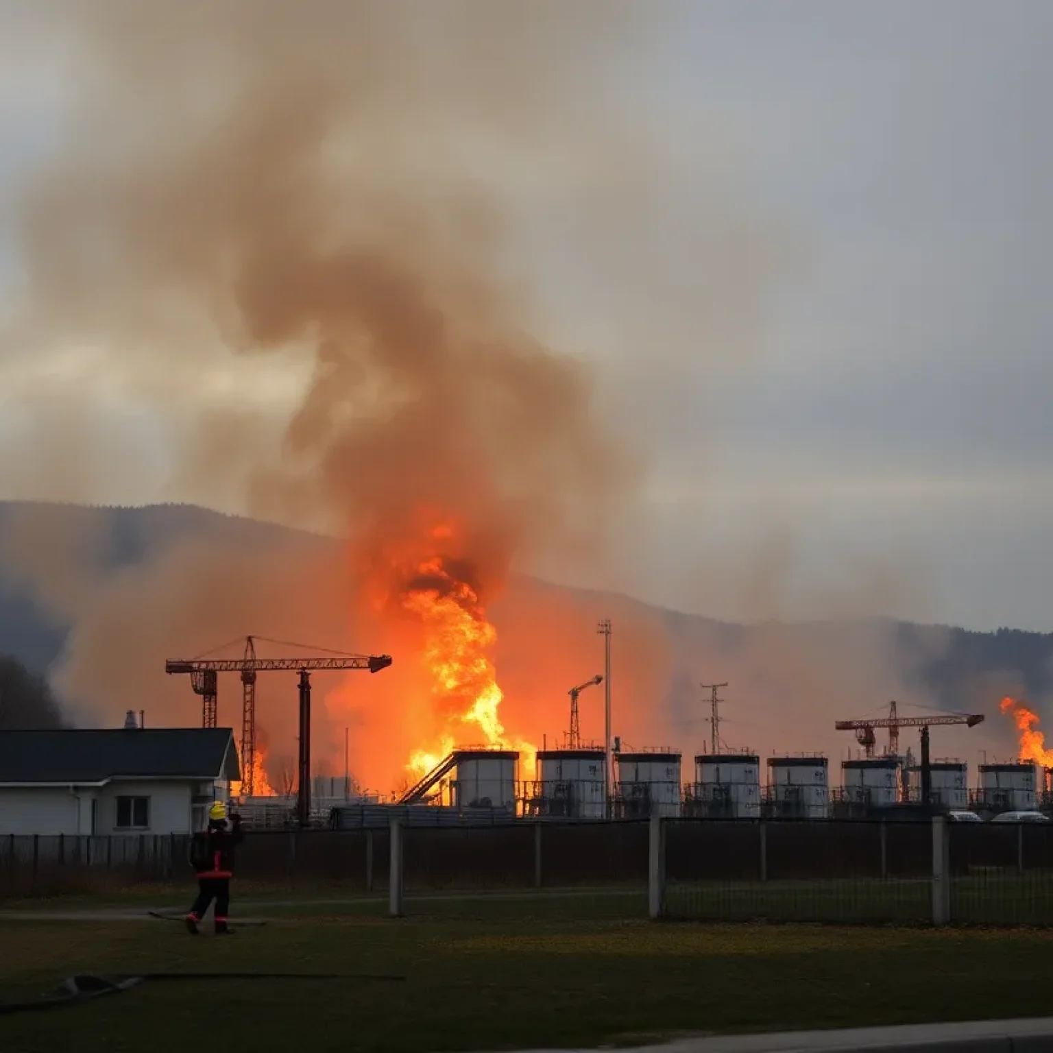 Firefighters battling a blaze at a fuel depot in Florence