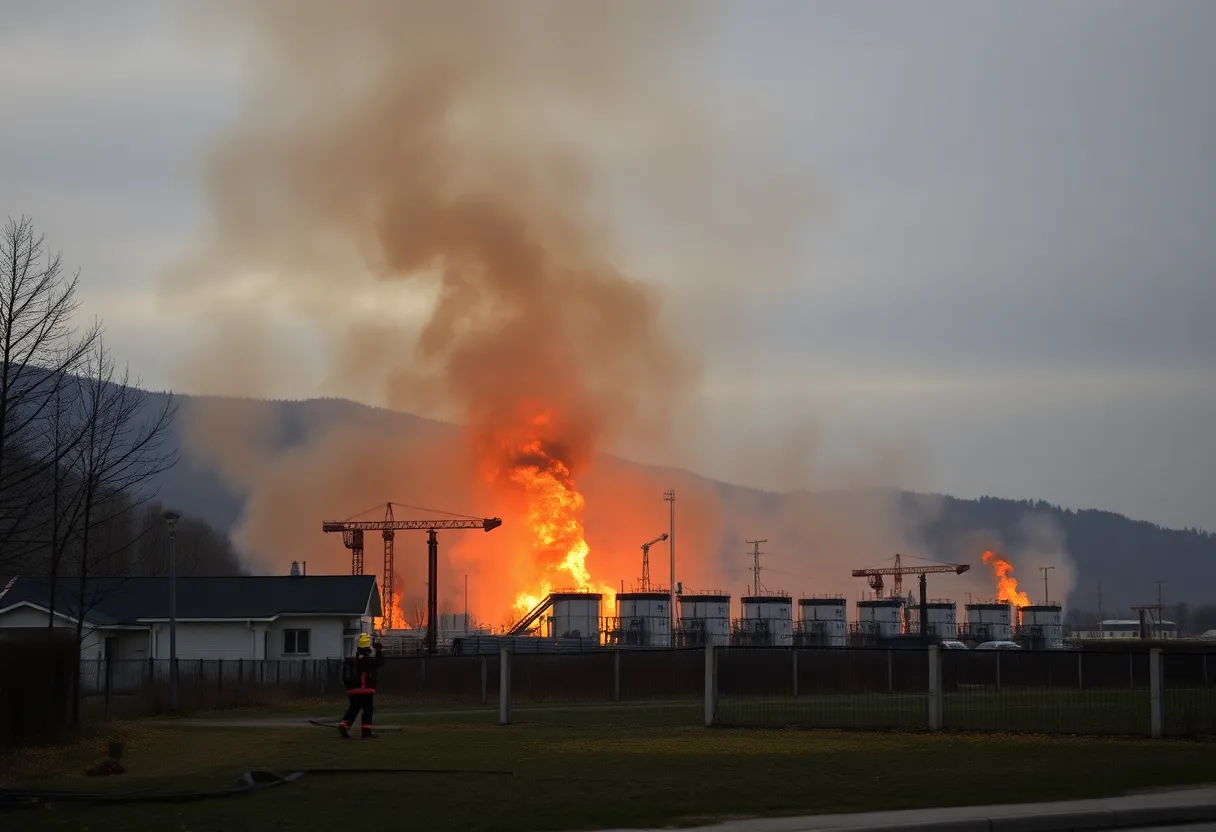 Firefighters battling a blaze at a fuel depot in Florence