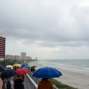 Cloudy skies and rain over Grand Strand area