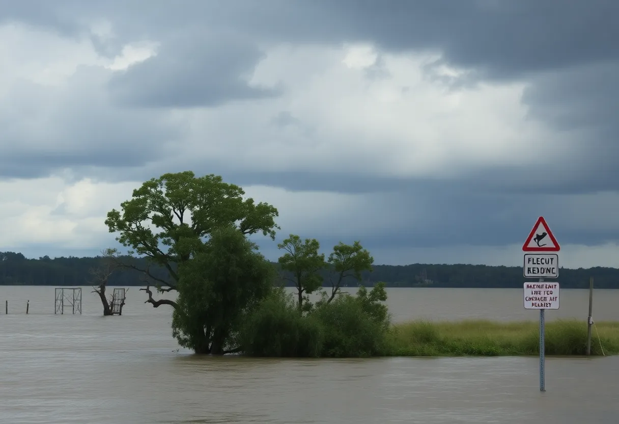 Great Pee Dee River showing high water levels with cloudy skies