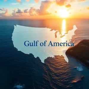 Map showing Gulf of America renamed from Gulf of Mexico