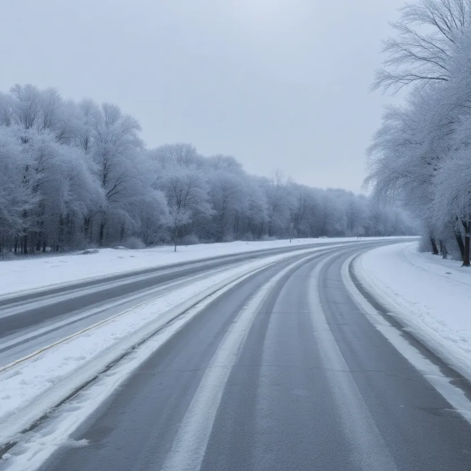 Icy trees and roads due to winter weather advisory