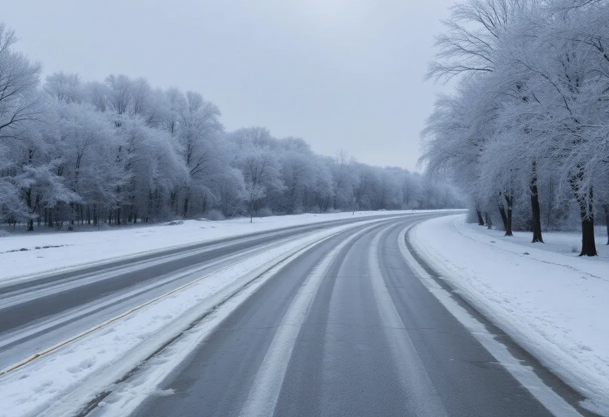 Icy trees and roads due to winter weather advisory