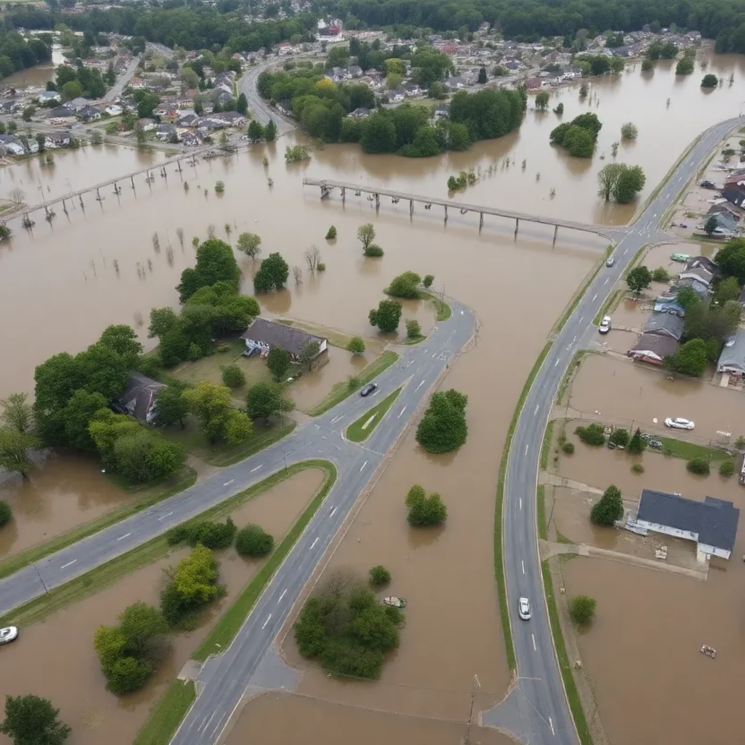 Flooded Kentucky neighborhoods with rescue crews