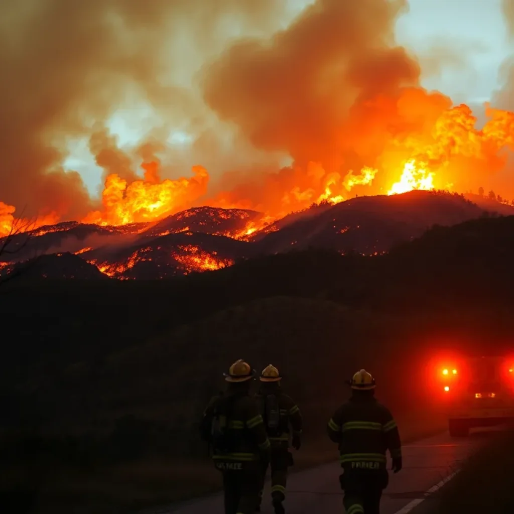 Firefighters battling a wildfire in Los Angeles