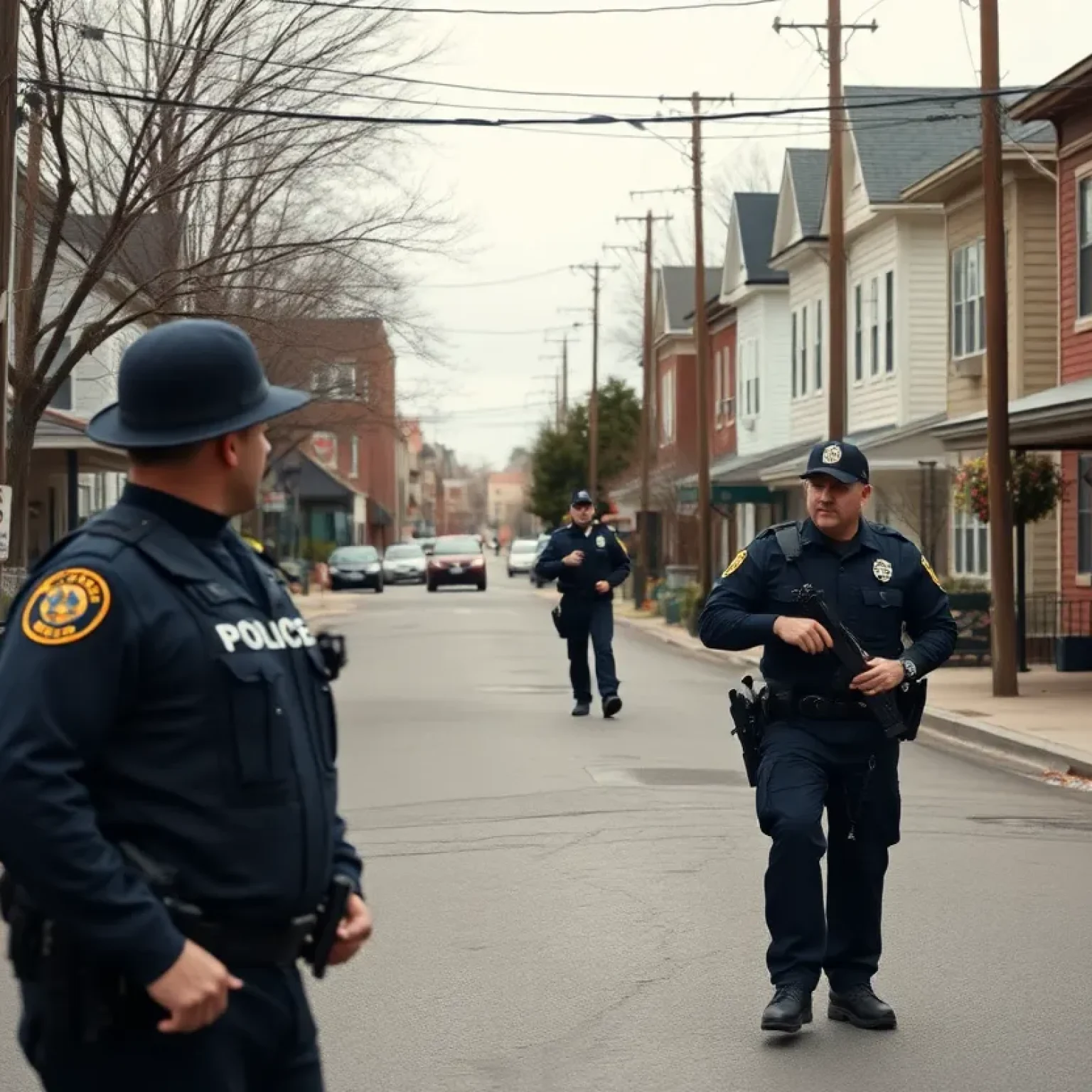 Police presence on a quiet street in Lumberton, NC.