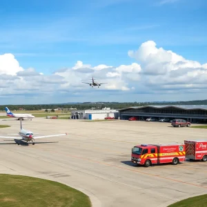 Emergency response vehicles at Marana Regional Airport after a midair collision.