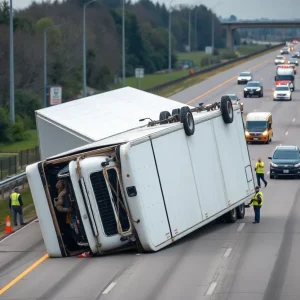 Overturned 18-wheeler truck causing traffic delays in Florence County