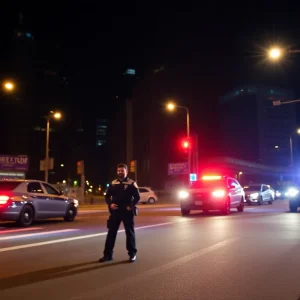 Police vehicles at night responding to an incident in Florence, South Carolina.