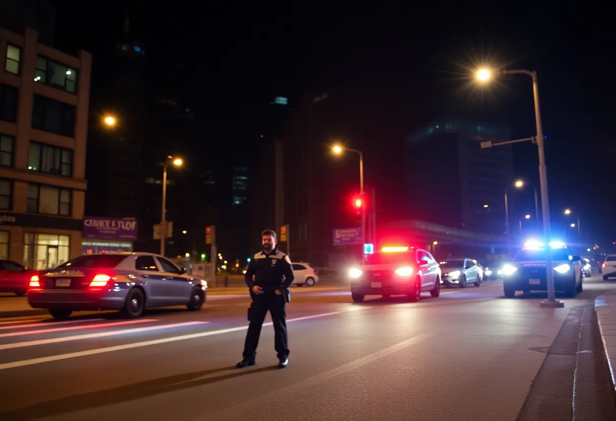 Police vehicles at night responding to an incident in Florence, South Carolina.