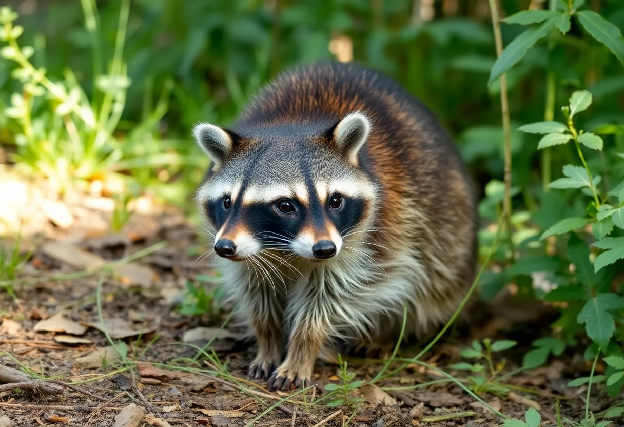 Healthy raccoon in the wild in Coward, SC