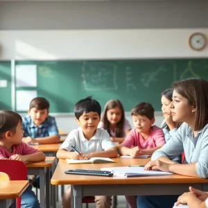 A classroom setting with students and a teacher, emphasizing safety and communication.