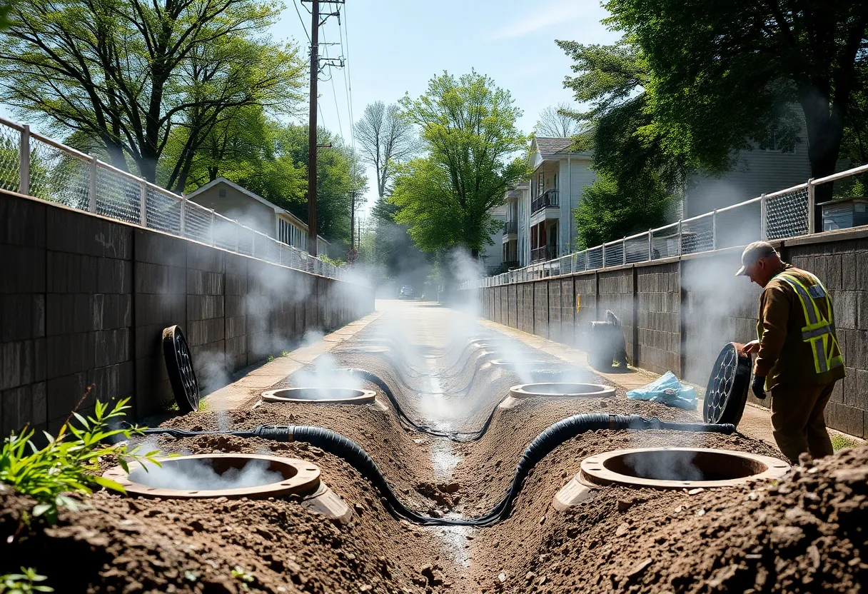 Utility workers conducting smoke testing in the Florence neighborhood.