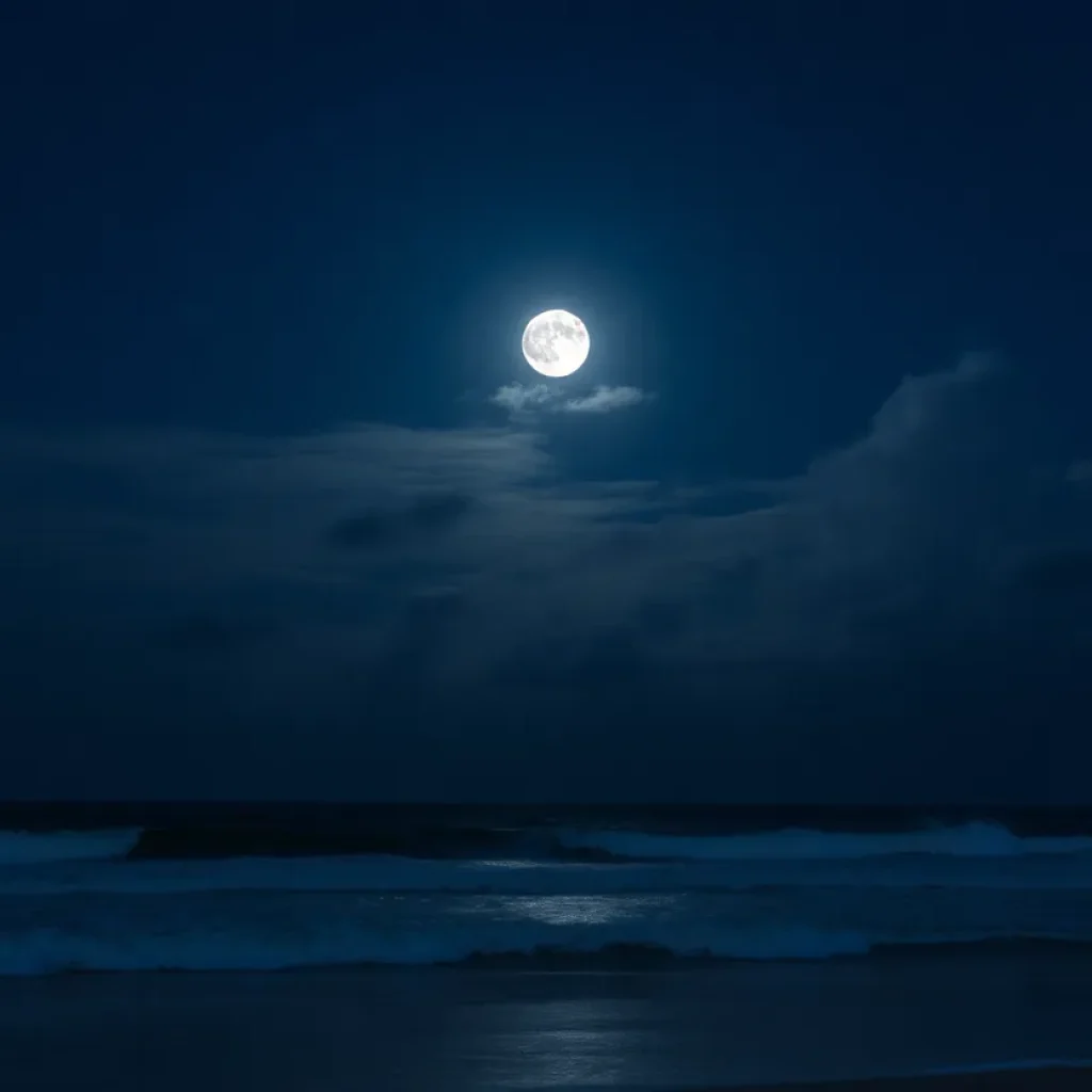 The Snow Moon illuminating the sky over Myrtle Beach.