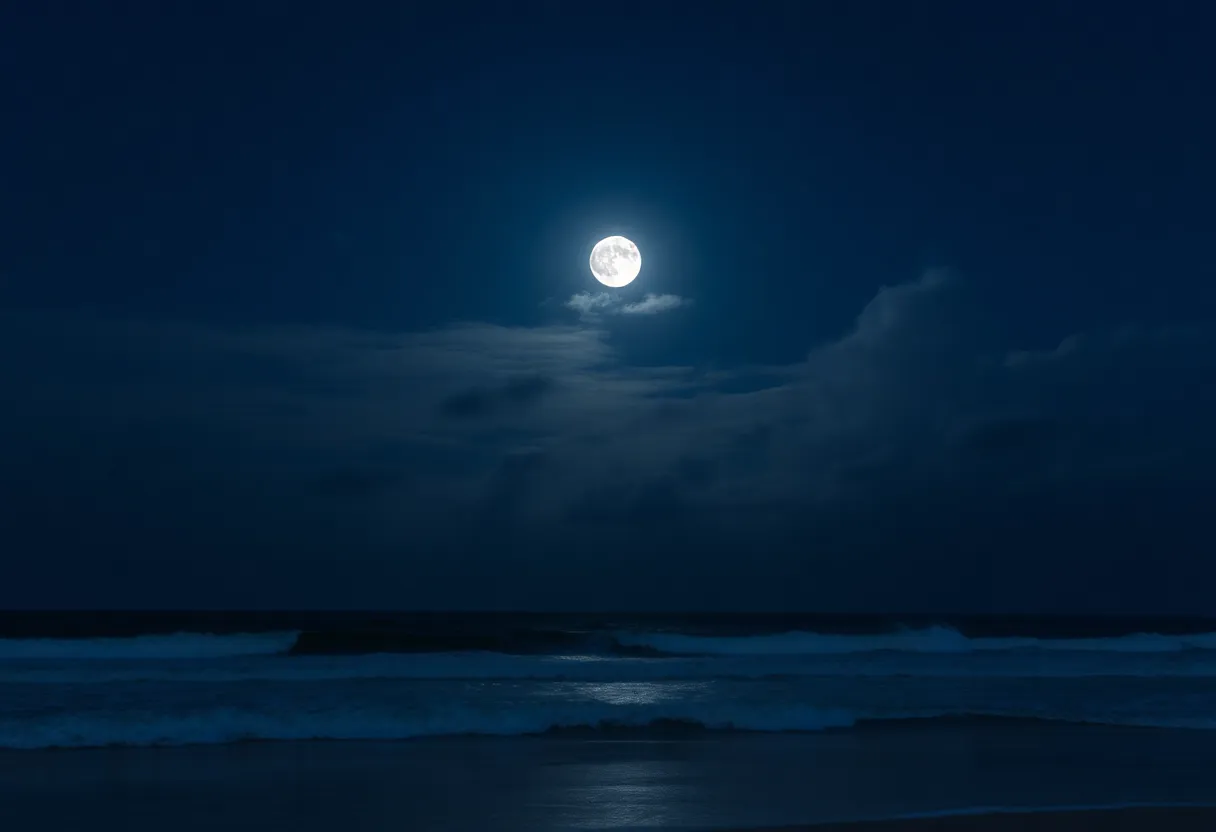 The Snow Moon illuminating the sky over Myrtle Beach.