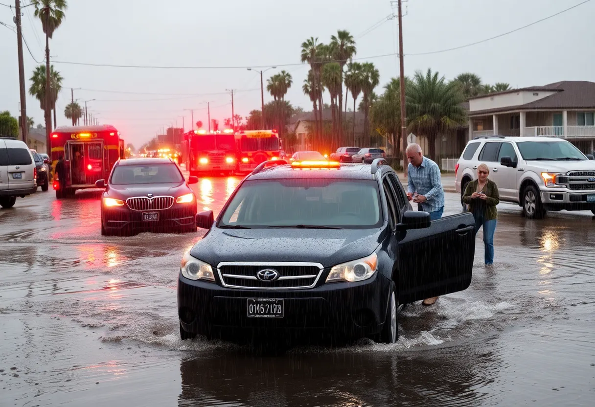 Community members aiding each other during a storm in Southern California