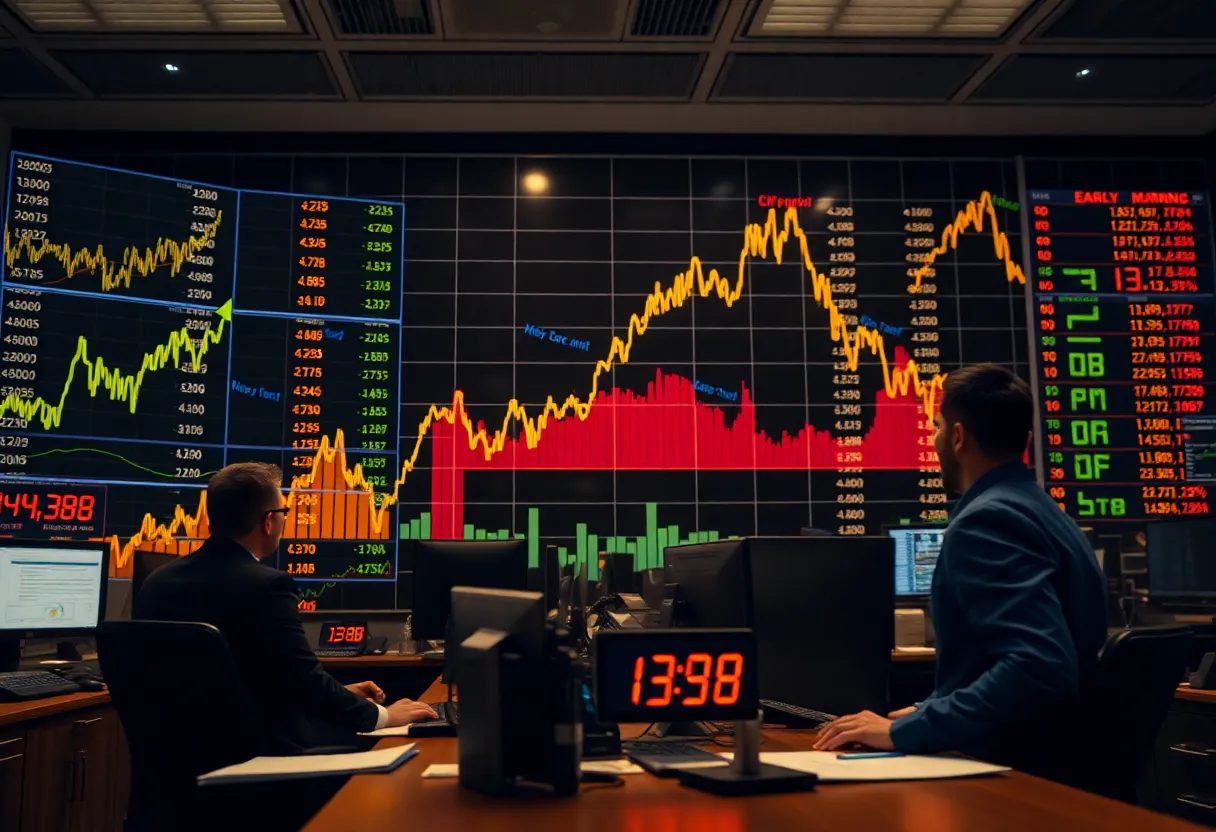 Graph depicting stock market decline with concerned investors.