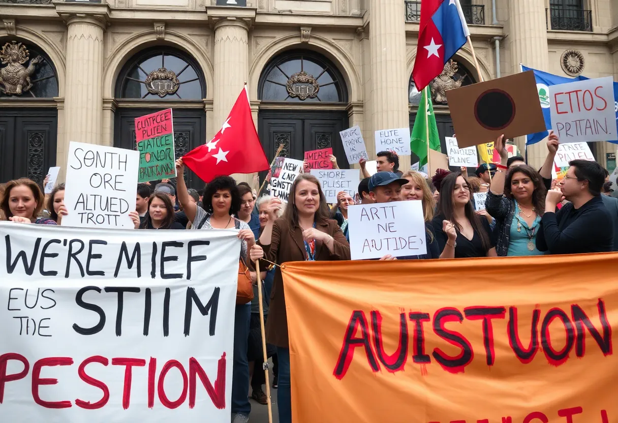 Protesters demonstrating against leadership changes at the Kennedy Center