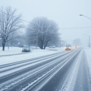 Suburban landscape covered in snow during a winter storm in the Tri-State area