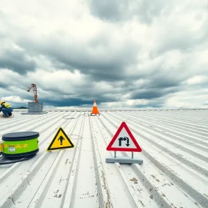 Workplace safety equipment on a roofing site