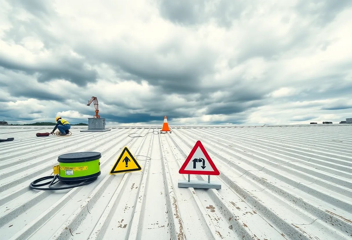 Workplace safety equipment on a roofing site